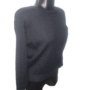 Vintage Eaton Petites Classic Black Cable Knit Crew Neck Wool Blend Sweater M